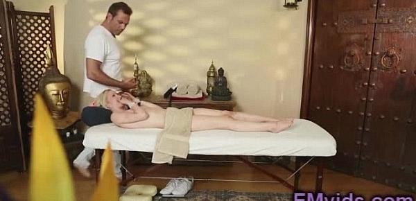  Shy blonde sucking deep after massage